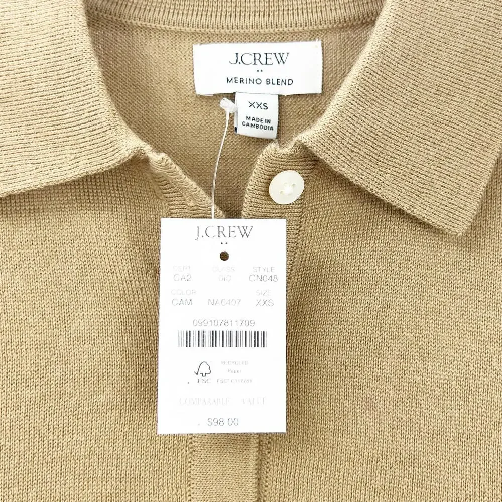 J. Crew Women's Merino Wool-Blend Polo Sweater Camel Size XXS/XS NWT